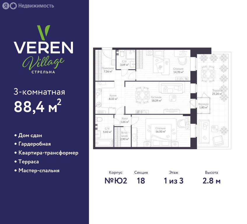 Варианты планировок ЖК VEREN VILLAGE стрельна - планировка 6