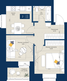 49,5 м², 2-комнатная квартира 4 799 000 ₽ - изображение 65
