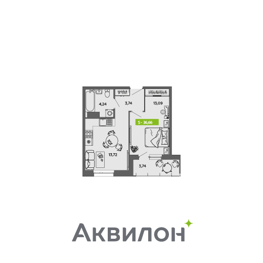 36,7 м², 1-комнатная квартира 5 411 859 ₽ - изображение 1