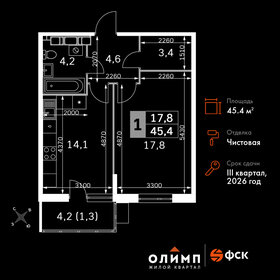 Квартира 45,4 м², 1-комнатная - изображение 1