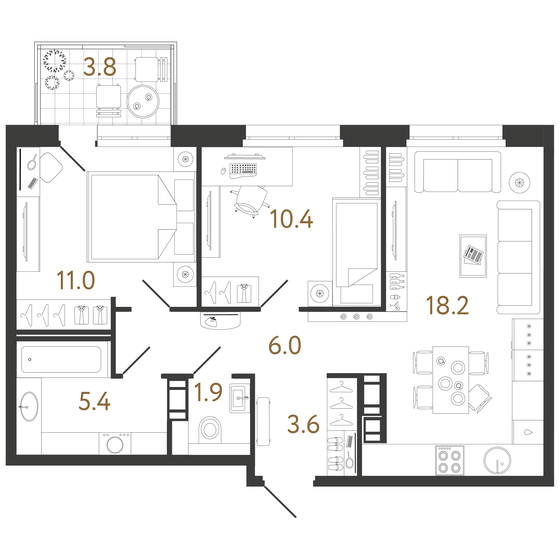 56,5 м², 2-комнатная квартира 19 858 856 ₽ - изображение 1