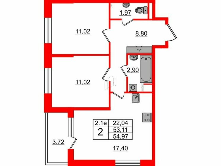 53,1 м², 2-комнатная квартира 9 900 420 ₽ - изображение 41