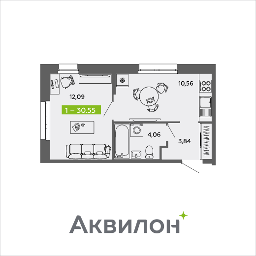 30,6 м², 1-комнатная квартира 4 341 560 ₽ - изображение 1