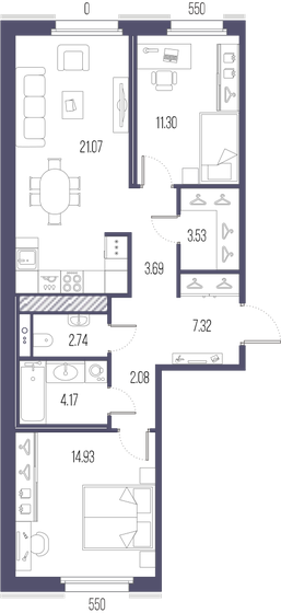 70,8 м², 2-комнатная квартира 25 002 990 ₽ - изображение 15