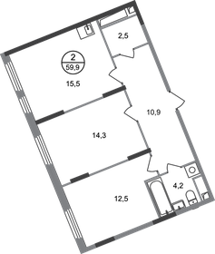 Квартира 59,9 м², 2-комнатная - изображение 1