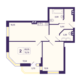 70,5 м², 2-комнатная квартира 8 390 000 ₽ - изображение 32