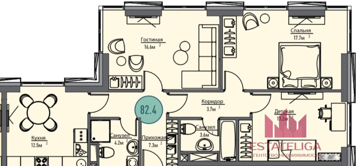 86 м², 3-комнатная квартира 29 400 000 ₽ - изображение 1