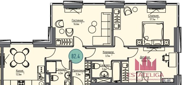 Квартира 86 м², 3-комнатная - изображение 1