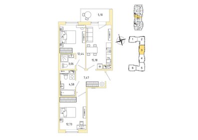 Квартира 58 м², 2-комнатная - изображение 1
