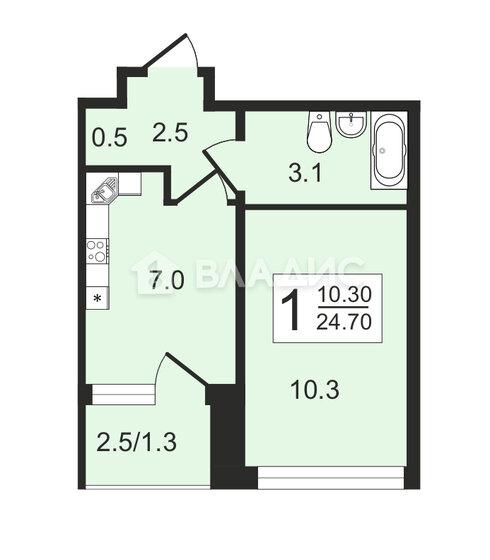 24,7 м², квартира-студия 5 650 000 ₽ - изображение 1