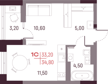 35,9 м², 2-комнатная квартира 4 350 000 ₽ - изображение 44
