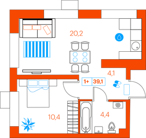 44,5 м², 1-комнатная квартира 5 440 000 ₽ - изображение 54