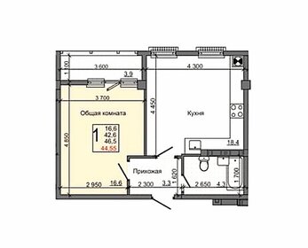 Квартира 44,7 м², 1-комнатная - изображение 1