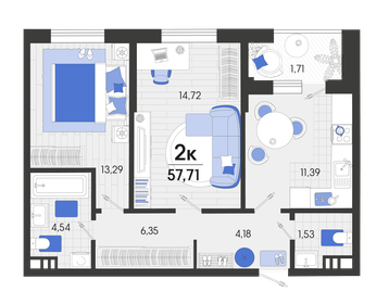 54,4 м², 2-комнатная квартира 7 454 170 ₽ - изображение 17