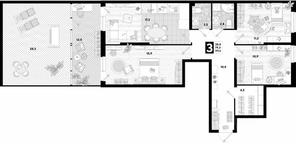 Квартира 122,7 м², 3-комнатная - изображение 1