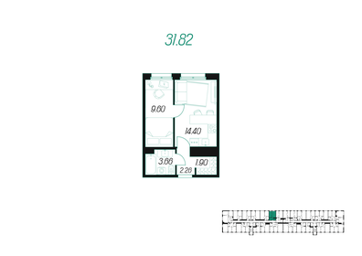 30,7 м², 1-комнатная квартира 3 600 000 ₽ - изображение 46