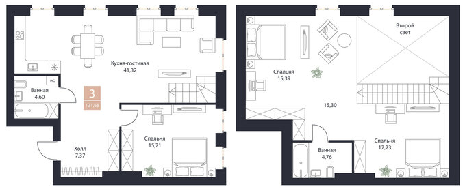 Квартира 121,7 м², 3-комнатная - изображение 1