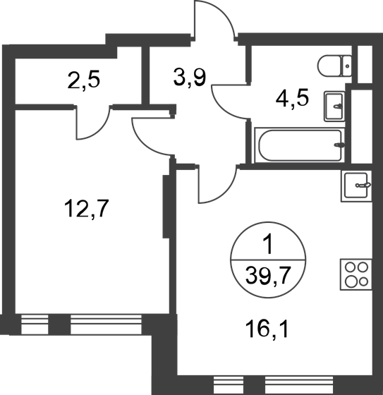 39,7 м², 1-комнатная квартира 12 597 060 ₽ - изображение 1