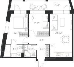 Квартира 64,1 м², 2-комнатная - изображение 1