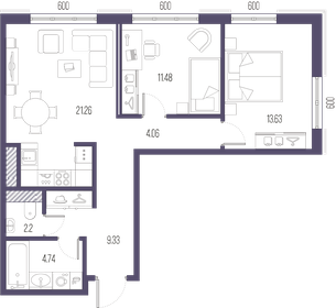 Квартира 66,7 м², 2-комнатная - изображение 1