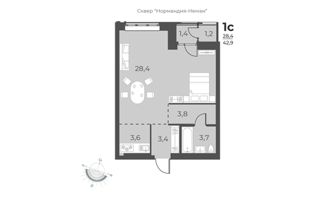 42,7 м², 1-комнатная квартира 6 800 000 ₽ - изображение 47