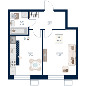 Квартира 39,2 м², 1-комнатная - изображение 1