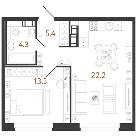 Квартира 45,2 м², 1-комнатная - изображение 1