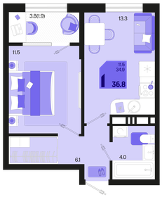 35,2 м², 1-комнатная квартира 5 216 640 ₽ - изображение 13