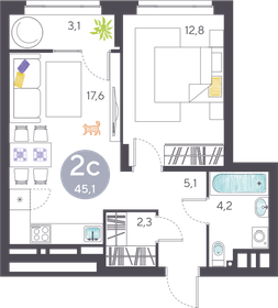 Квартира 42,3 м², студия - изображение 1