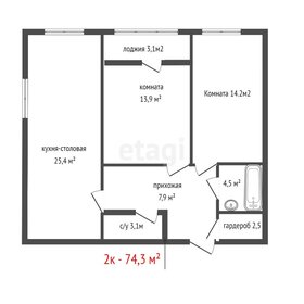 Квартира 74,3 м², 2-комнатная - изображение 1