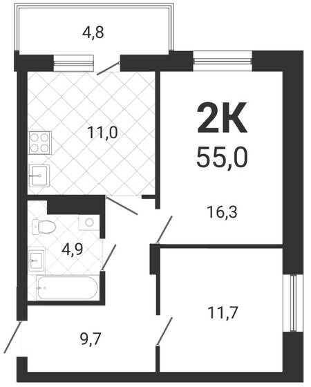 55 м², 1-комнатная квартира 8 600 000 ₽ - изображение 1