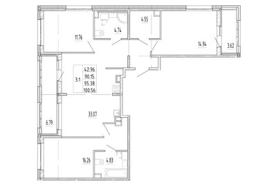 Квартира 89,4 м², 3-комнатная - изображение 1