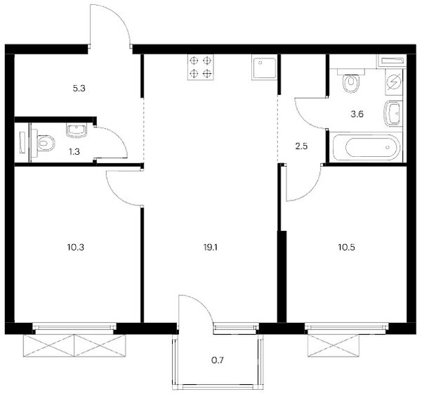 53,3 м², 2-комнатная квартира 6 900 000 ₽ - изображение 1