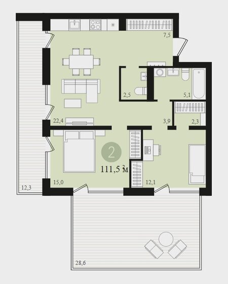 111,5 м², 2-комнатная квартира 12 750 000 ₽ - изображение 1