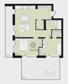 Квартира 111,5 м², 2-комнатная - изображение 1