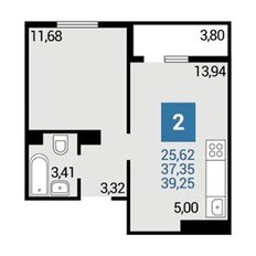 Квартира 39,3 м², 2-комнатная - изображение 2