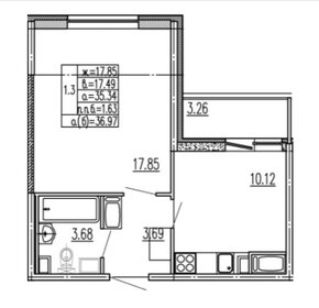 Квартира 38 м², 1-комнатная - изображение 1