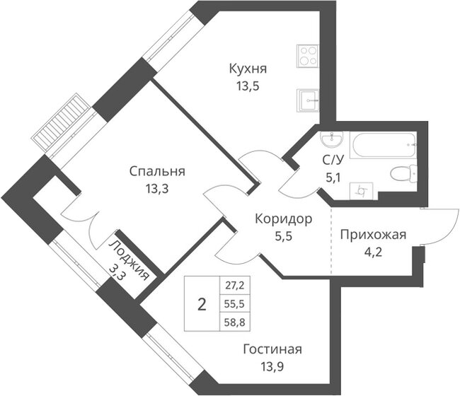 66 м², 2-комнатная квартира 6 750 000 ₽ - изображение 54