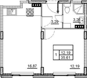 Квартира 35,6 м², 1-комнатная - изображение 1