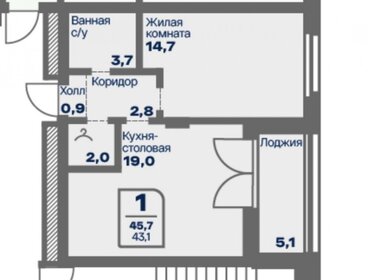 Квартира 43,1 м², 1-комнатная - изображение 1