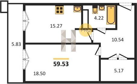 Квартира 59,5 м², 1-комнатная - изображение 1