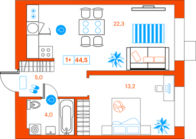 45,9 м², 1-комнатная квартира 5 860 000 ₽ - изображение 18