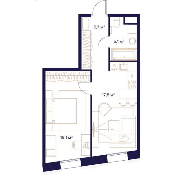 47,7 м², 1-комнатная квартира 24 860 900 ₽ - изображение 1
