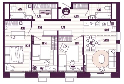 74 м², 3-комнатная квартира 12 000 000 ₽ - изображение 65