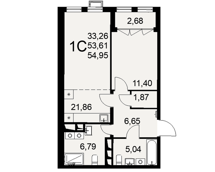 55 м², 1-комнатная квартира 7 528 150 ₽ - изображение 1
