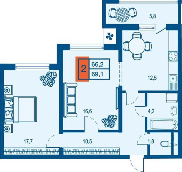 66,2 м², 2-комнатная квартира 10 161 700 ₽ - изображение 1