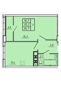 Квартира 36,7 м², 1-комнатная - изображение 1