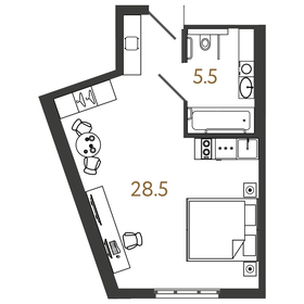 Квартира 34 м², студия - изображение 1