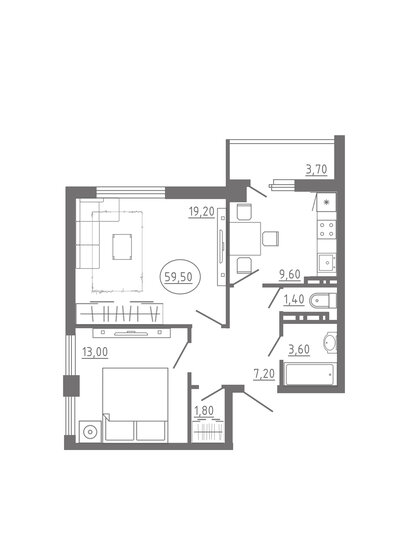 59,5 м², 2-комнатная квартира 4 938 500 ₽ - изображение 1