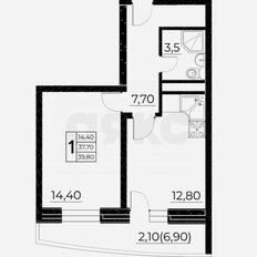 Квартира 39,8 м², 1-комнатная - изображение 1